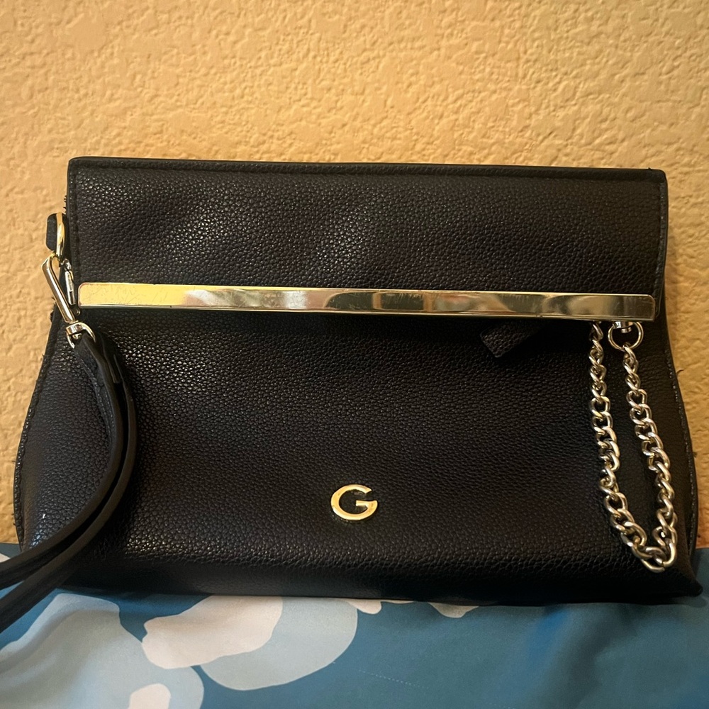 G by Guess Black Clutch with Gold Accents